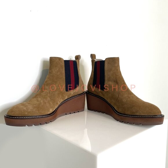 Minimalist | Cecelia for Anthropologie Tan Suede Platform Pull-On Boot | Wedge - Picture 7 of 16